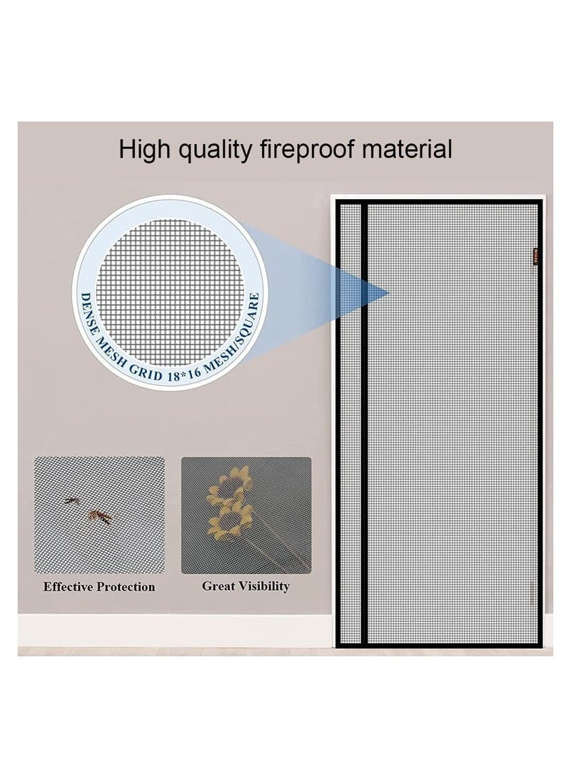 Magnetic Screen Door Size 100cm x 210cm, Reversible Left Right Side Opening Fireproof Material Not Thicker Fiberglass Mesh Pets Friendly Door for Living Room Bedroom Kitchen