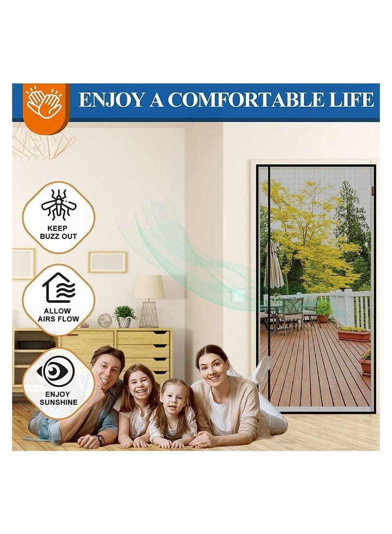 Magnetic Screen Door Size 100cm x 210cm, Reversible Left Right Side Opening Fireproof Material Not Thicker Fiberglass Mesh Pets Friendly Door for Living Room Bedroom Kitchen
