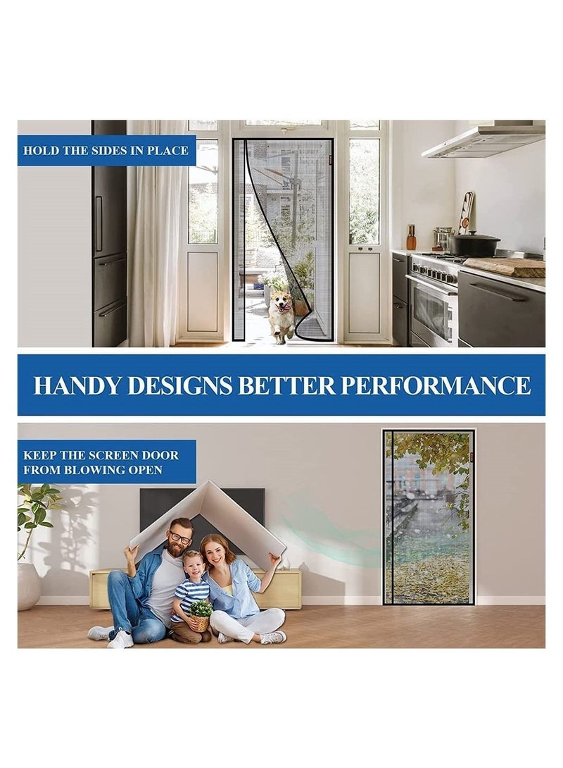 Magnetic Screen Door Size 100cm x 210cm, Reversible Left Right Side Opening Fireproof Material Not Thicker Fiberglass Mesh Pets Friendly Door for Living Room Bedroom Kitchen