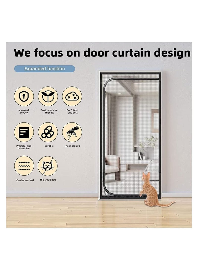Pet Screen Door, Fly Door,Thickened Cat Resistant Mesh Door with Zipper Closure,Dogs Pets Friendly for Living Room Bedroom Kitchen,Fits Up to 210 x 100cm
