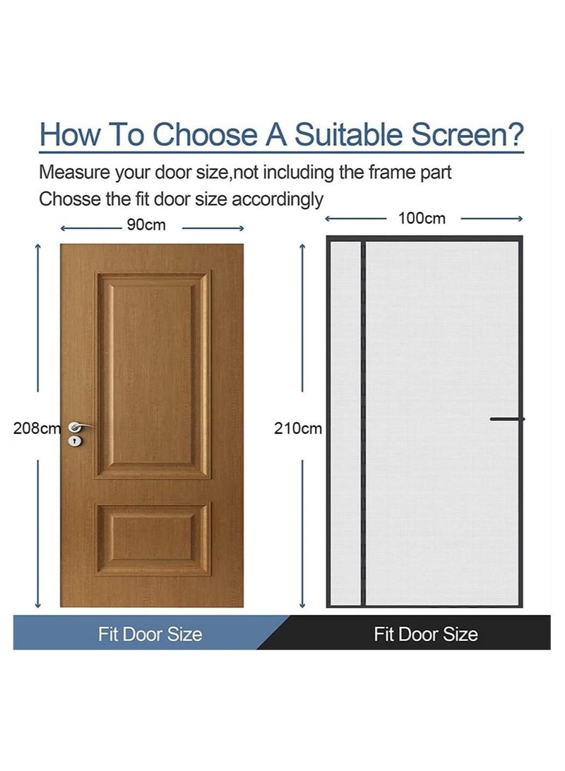 Magnetic Screen Door, Size 100cm x 210cm, Reversible Left Right Side Opening, Fireproof Material Not, Thicker Fiberglass Mesh, Pets Friendly Door for Living Room Bedroom Kitchen