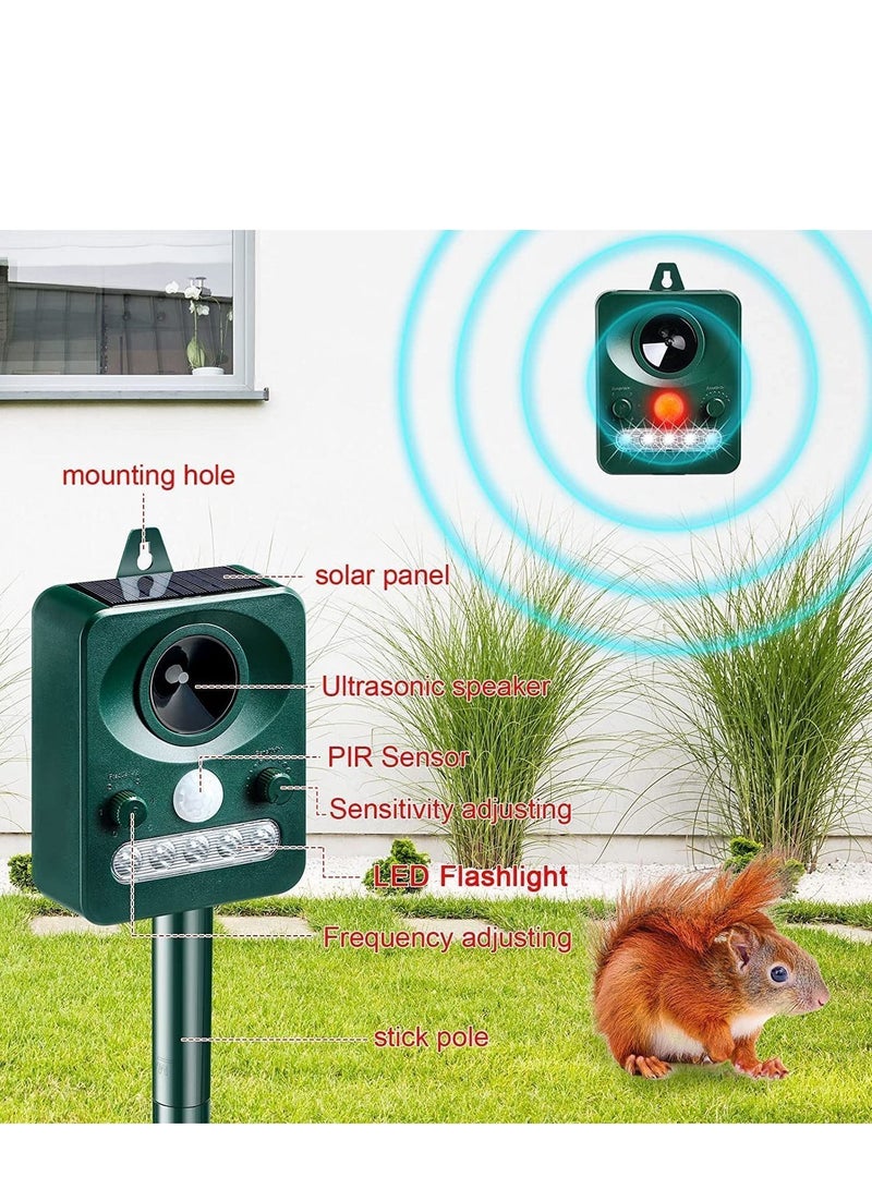 Ultrasonic Animal Repeller, Solar Powered Repellent Outdoor Cat Dog Deterrent with Motion Sensor Waterproof Bird for Squirrels Rabbit Fox, Yard Garden Farm