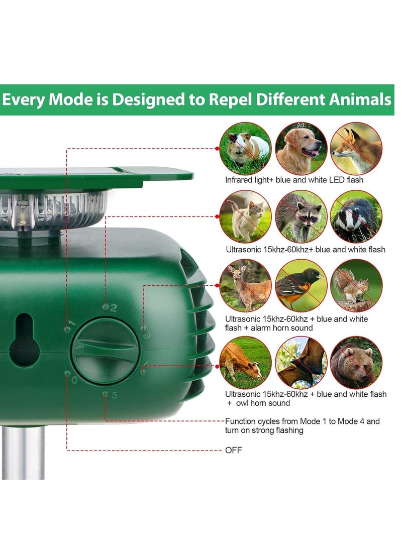 Ultrasonic Solar Powered Animal Repeller Deterrent Dog Chaser Pest Repellent Waterproof Outdoor Protect Farm Garden Yard for Cat Bird