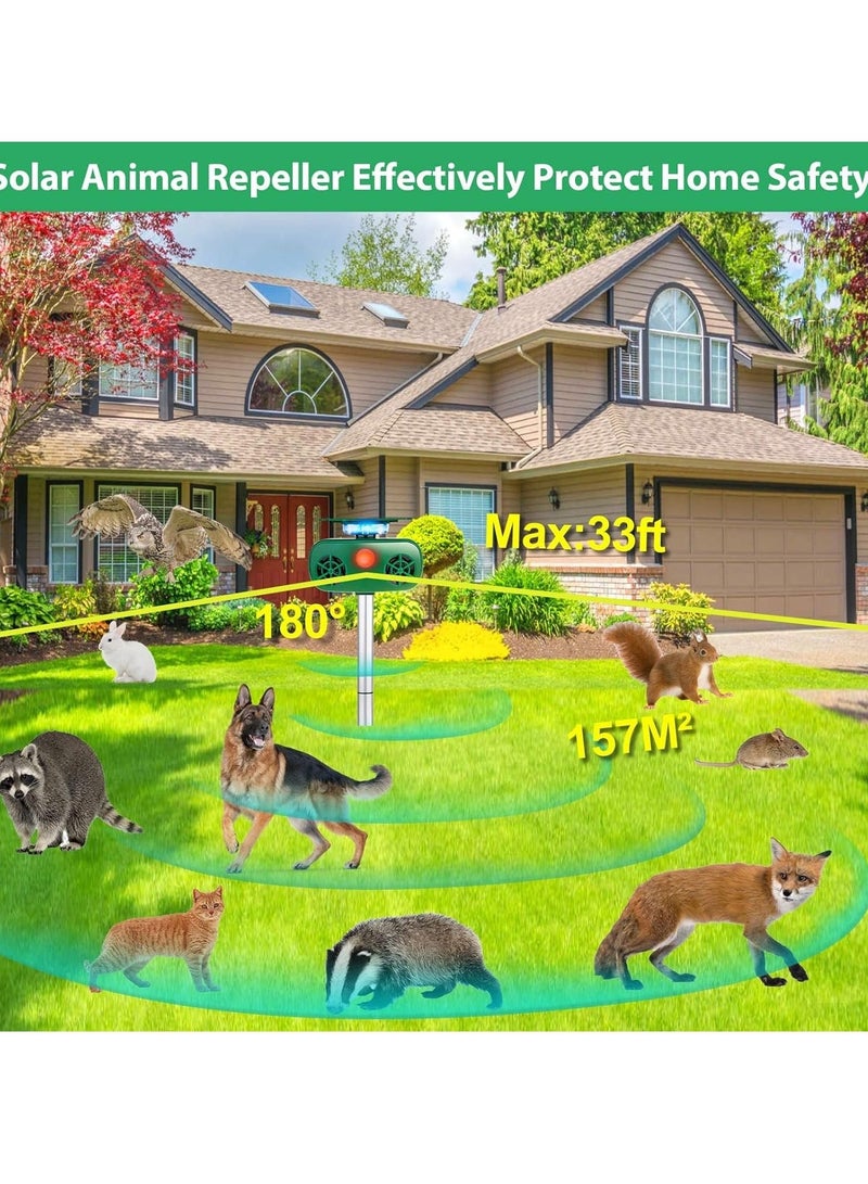 Ultrasonic Solar Powered Animal Repeller Deterrent Dog Chaser Pest Repellent Waterproof Outdoor Protect Farm Garden Yard for Cat Bird