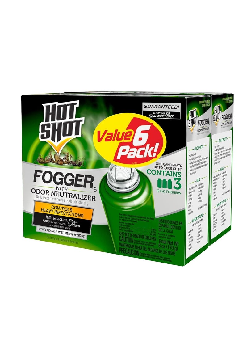 Hot Shot Fogger With Odor Neutralizer, Kills Roaches, Ants, Spiders & Fleas, Controls Heavy Infestations, 3 Count, 2 Ounce Pack of 2