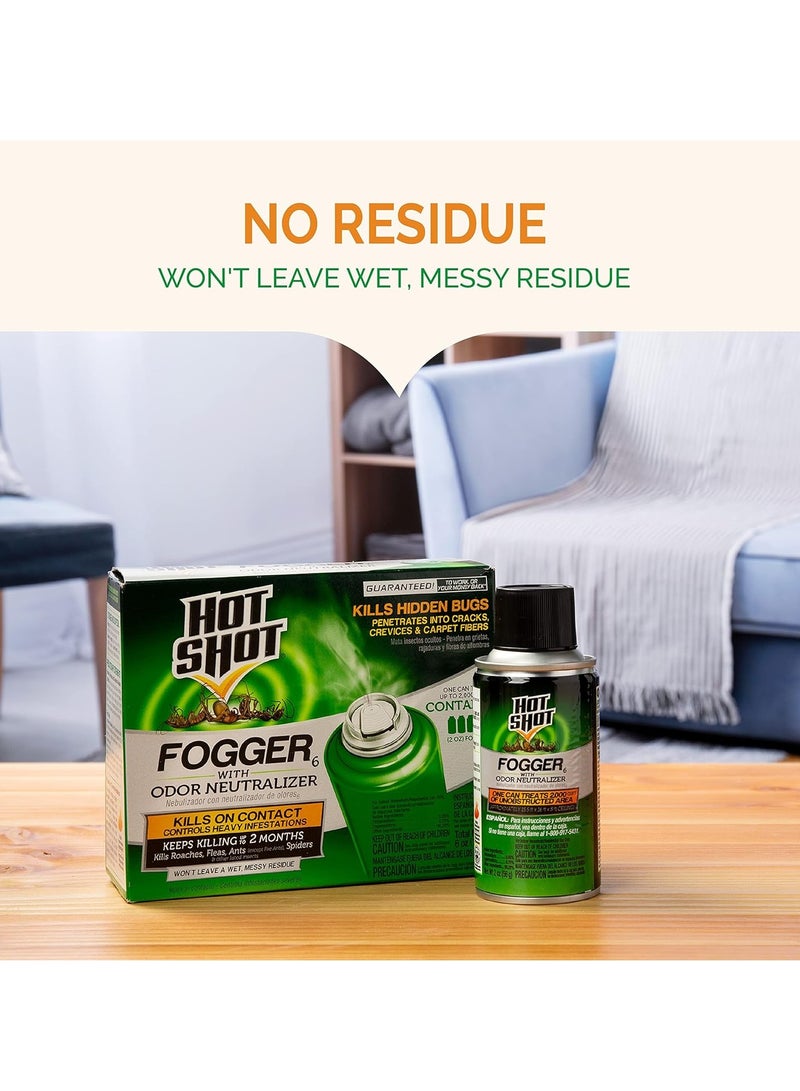 Hot Shot Fogger With Odor Neutralizer, Kills Roaches, Ants, Spiders & Fleas, Controls Heavy Infestations, 3 Count, 2 Ounce Pack of 2