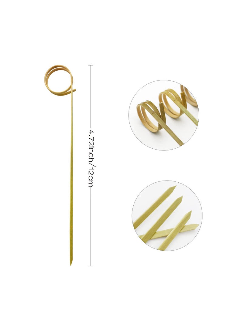 100 PCS Bamboo Skewers 4.72 Inch with Looped Ring, Food Picks, Party Toothpicks for Appetizers, Barbecue Snacks, Club Sandwiches