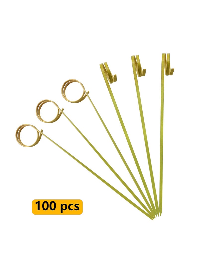 100 PCS Bamboo Skewers 4.72 Inch with Looped Ring, Food Picks, Party Toothpicks for Appetizers, Barbecue Snacks, Club Sandwiches