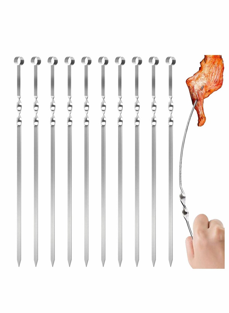 10PCS Barbecue Skewers -15 inch Stainless Steel Wide Flat Metal Reusable Dishwasher Safe Grill Tools, Needles Kabob Sticks, Suitable for outdoor barbecues, family gatherings and gifts