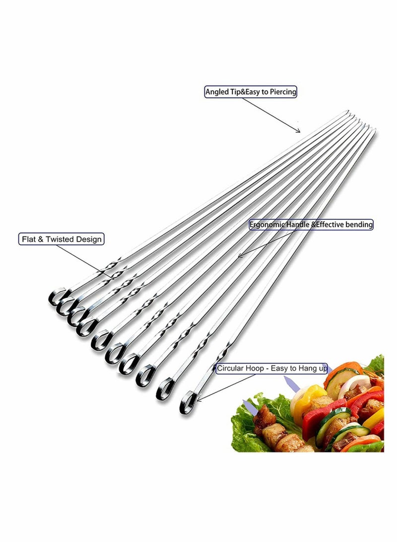 10PCS Barbecue Skewers -15 inch Stainless Steel Wide Flat Metal Reusable Dishwasher Safe Grill Tools, Needles Kabob Sticks, Suitable for outdoor barbecues, family gatherings and gifts