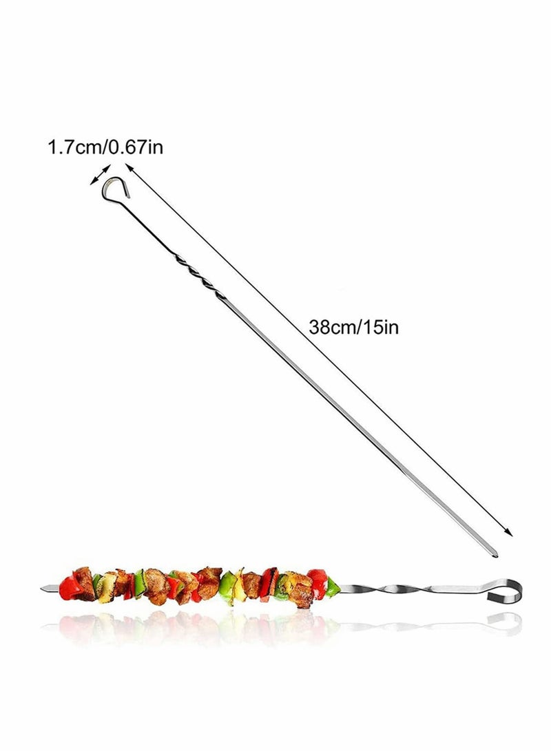 10PCS Barbecue Skewers -15 inch Stainless Steel Wide Flat Metal Reusable Dishwasher Safe Grill Tools, Needles Kabob Sticks, Suitable for outdoor barbecues, family gatherings and gifts