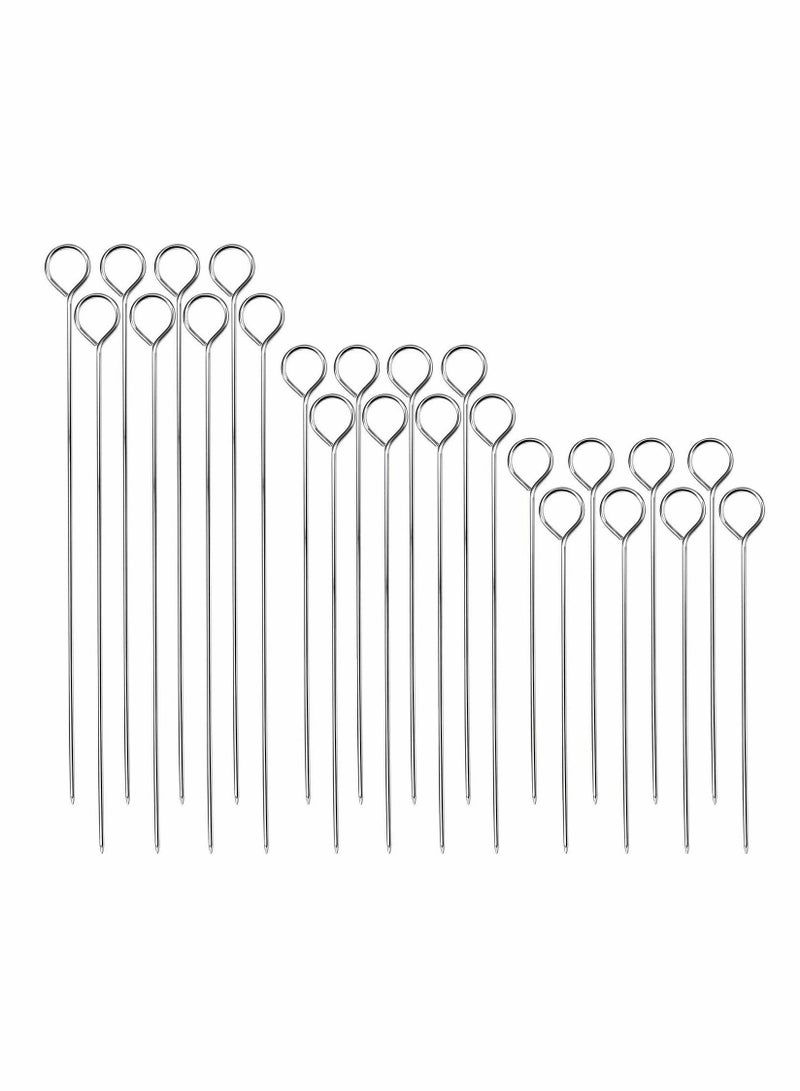 24 Pcs Kebab Skewers, Stainless Steel Kitchen Craft Flat BBQ Skewers Small Metal for Barbecue sticks Accessories