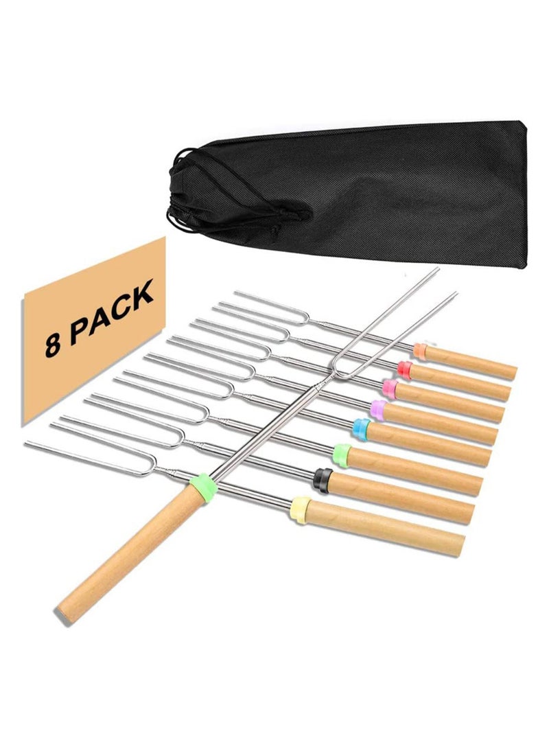 Campfire Roasting Sticks for Marshmallow and Hot Dog KASTWAVE Set of 8 Telescopic Skewers Extra Long Heavy Duty Forks Fire Pit & Fireplace, Camping Grill Accessories with Portable Bag