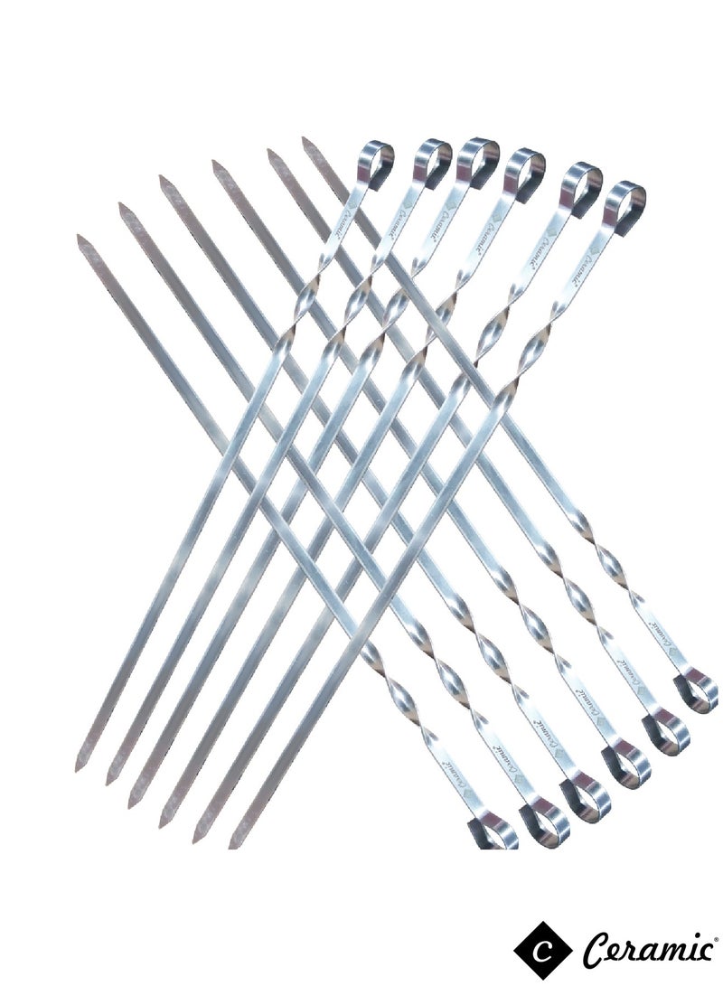 Metal Kabob Skewers 24Pcs 50Cm Flat Skewers For Grilling BBQ Barbecue Skewer Stainless Steel Shish Kebob Reusable Set For Grilling