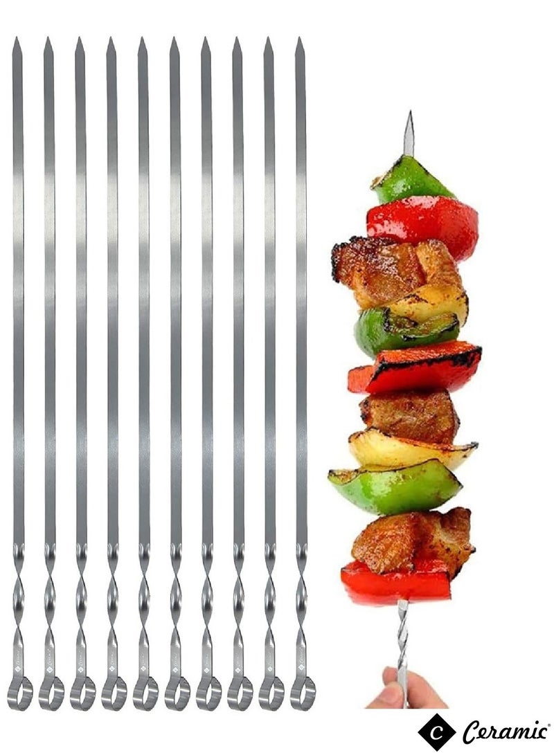 Metal Kabob Skewers 24Pcs 50Cm Flat Skewers For Grilling BBQ Barbecue Skewer Stainless Steel Shish Kebob Reusable Set For Grilling