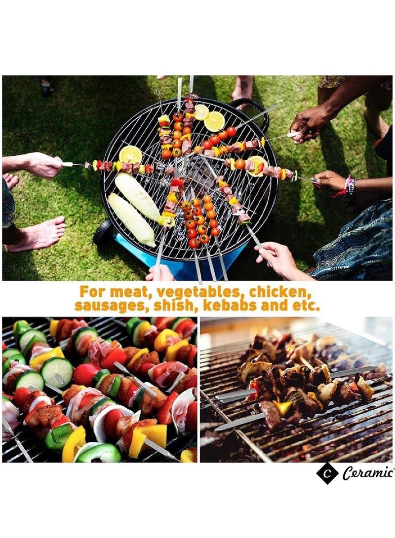 Barbecue Skewers 50Cm Stainless Steel Flat Metal Bbq Kabob Skewer Reusable Grilling Sticks Set Shish Kebab Needles For Outdoor Camping Outings Cooking Tools With Bag 36Pcs