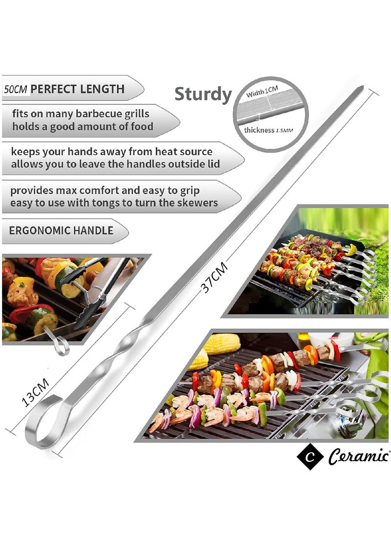 Barbecue Skewers 50Cm Stainless Steel Flat Metal Bbq Kabob Skewer Reusable Grilling Sticks Set Shish Kebab Needles For Outdoor Camping Outings Cooking Tools With Bag 36Pcs