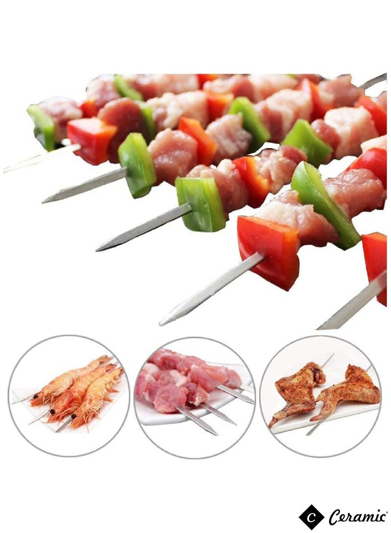 Metal Kabob Skewers 24Pcs 40Cm Flat Skewers For Grilling BBQ Barbecue Skewer Stainless Steel Shish Kebob Reusable Set For Grilling