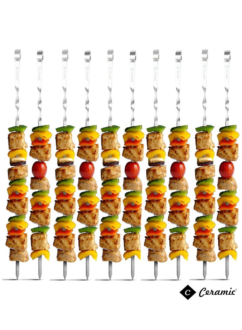 Metal Kabob Skewers 24Pcs 40Cm Flat Skewers For Grilling BBQ Barbecue Skewer Stainless Steel Shish Kebob Reusable Set For Grilling