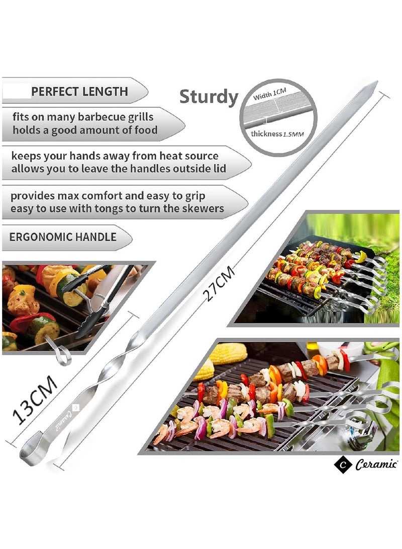 Barbecue Skewers 40Cm Stainless Steel Flat Metal Bbq Kabob Skewer Reusable Grilling Sticks Set Shish Kebab Needles For Outdoor Camping Outings Cooking Tools With Bag 36 Pcs