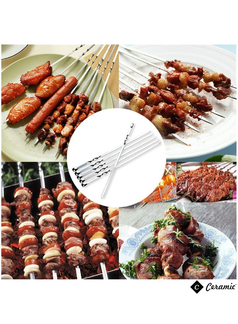 24 Piece Bbq Skewer Set Silver Grilling Stainless Steel Needle Sticks Metal Meat Shrimp Chicken Vegetable Outdoor Cooking 40Cm