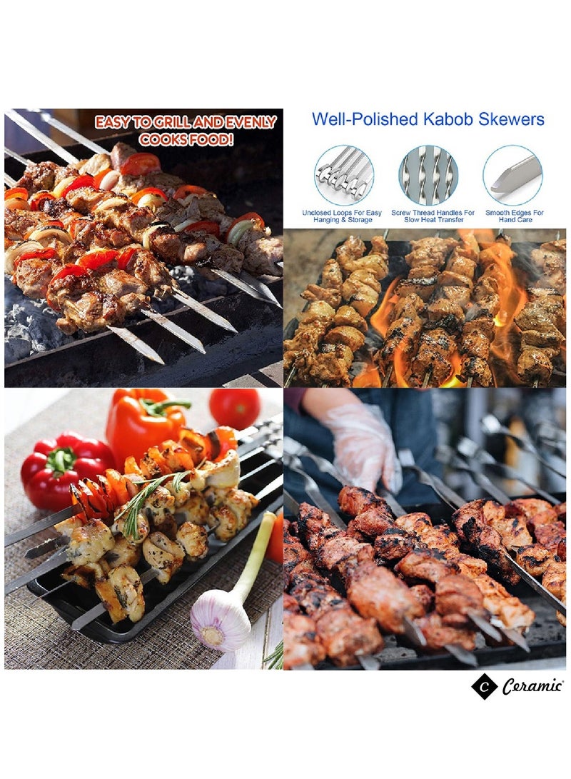 Metal Kabob Skewers 36Pcs 50Cm Flat Skewers For Grilling BBQ Barbecue Skewer Stainless Steel Shish Kebob Reusable Set For Grilling