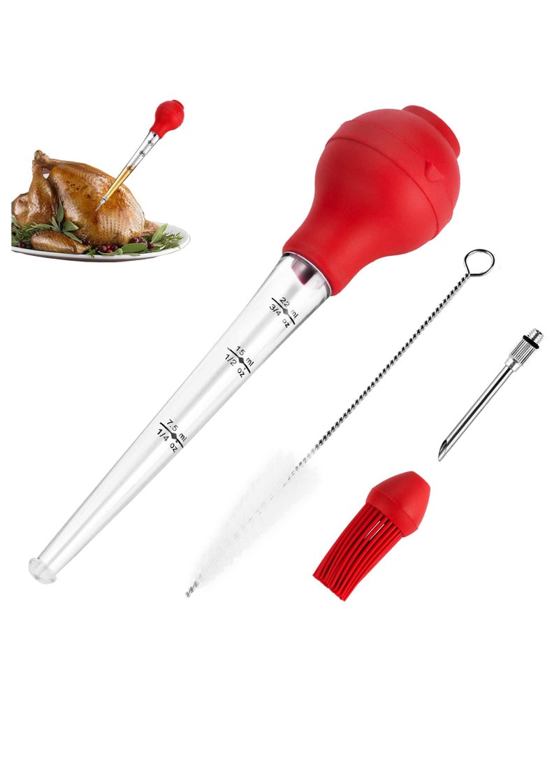 Turkey Baster with Barbecue Basting Brush, Baster Syringe for Home Baking and Roaster Turkey, Include Detachable Food Grade Silicone Bulb, Meat Injector Needle and Cleaning Brush