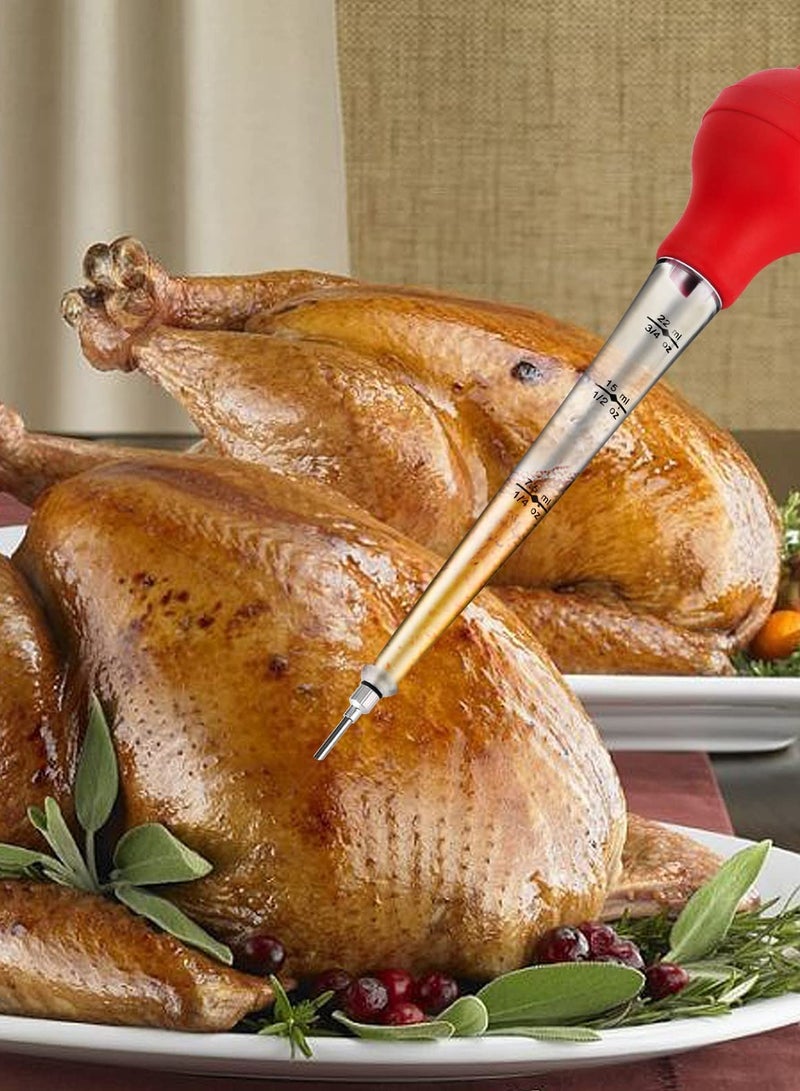Turkey Baster with Barbecue Basting Brush, Baster Syringe for Home Baking and Roaster Turkey, Include Detachable Food Grade Silicone Bulb, Meat Injector Needle and Cleaning Brush