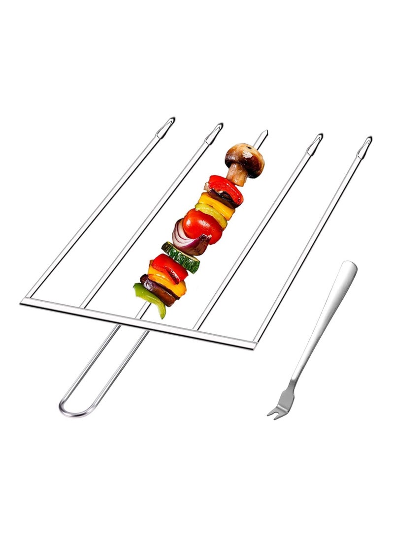 5 in 1 Kabob Skewers for Grilling with Slider Stainless Steel BBQ Metal Barbecue Kabobs Shish Kebab Grill Ideal Sticks Shrimp Veggie Meat Chicken