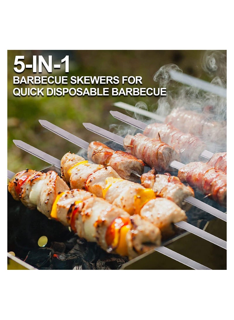 5 in 1 Kabob Skewers for Grilling with Slider Stainless Steel BBQ Metal Barbecue Kabobs Shish Kebab Grill Ideal Sticks Shrimp Veggie Meat Chicken