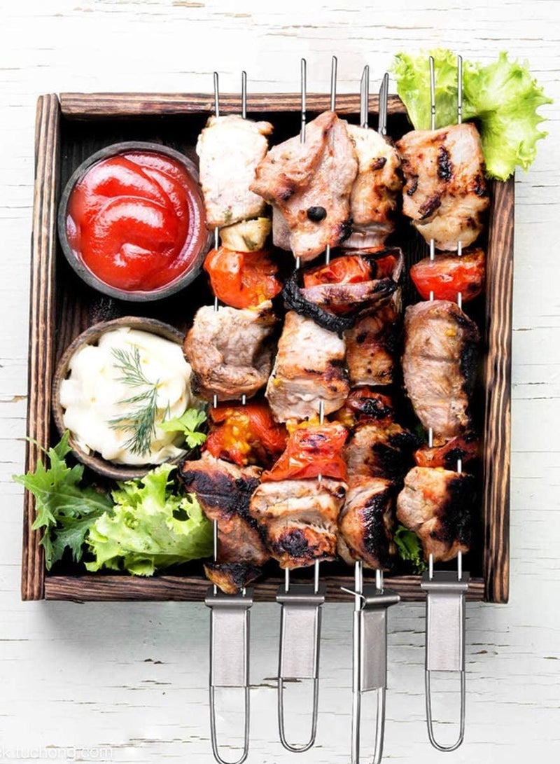 Skewers for Grilling Double Pronged BBQ with Push Bar Shish Kebab Stainless Steel Skewer Sticks Camping or family Reusable 6 Pack