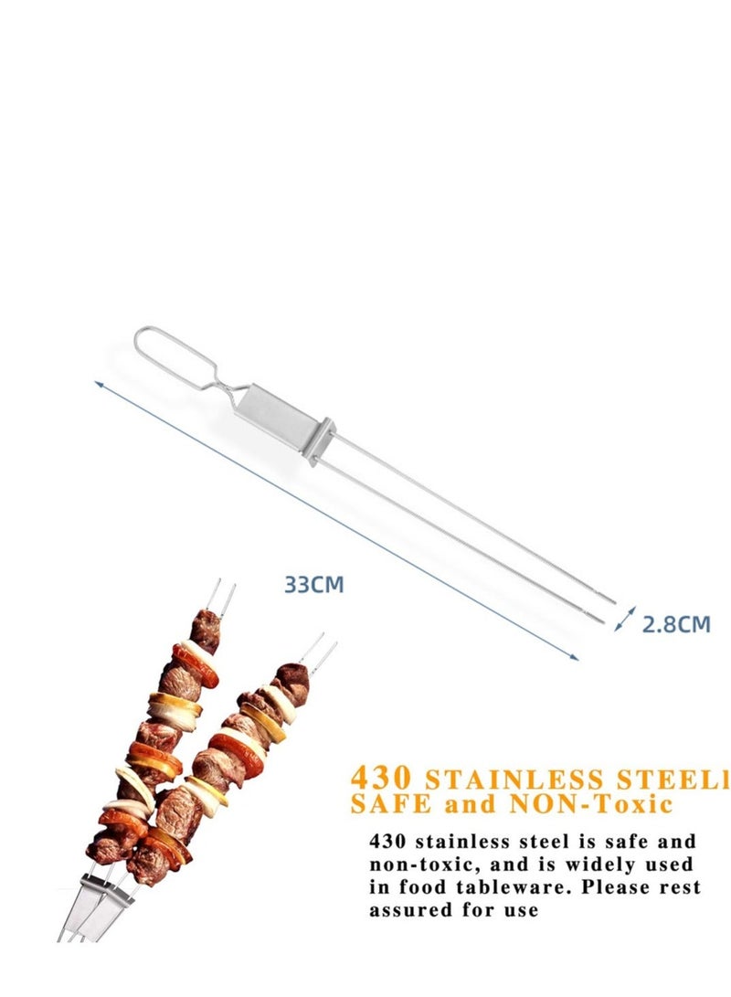 Skewers for Grilling Double Pronged BBQ with Push Bar Shish Kebab Stainless Steel Skewer Sticks Camping or family Reusable 6 Pack