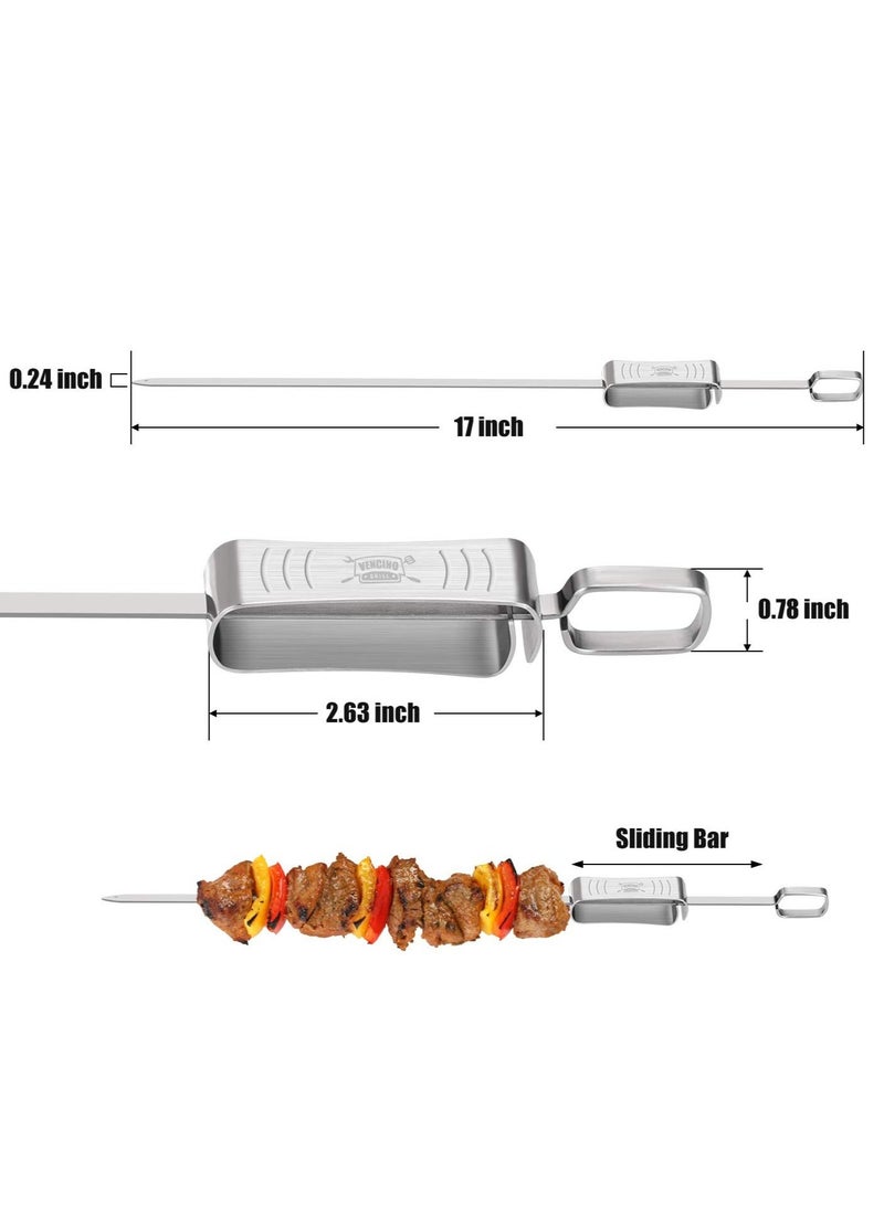 Metal Skewers for Grilling, 6PCS Kabob GrillingFlat Blade BBQ with Slider