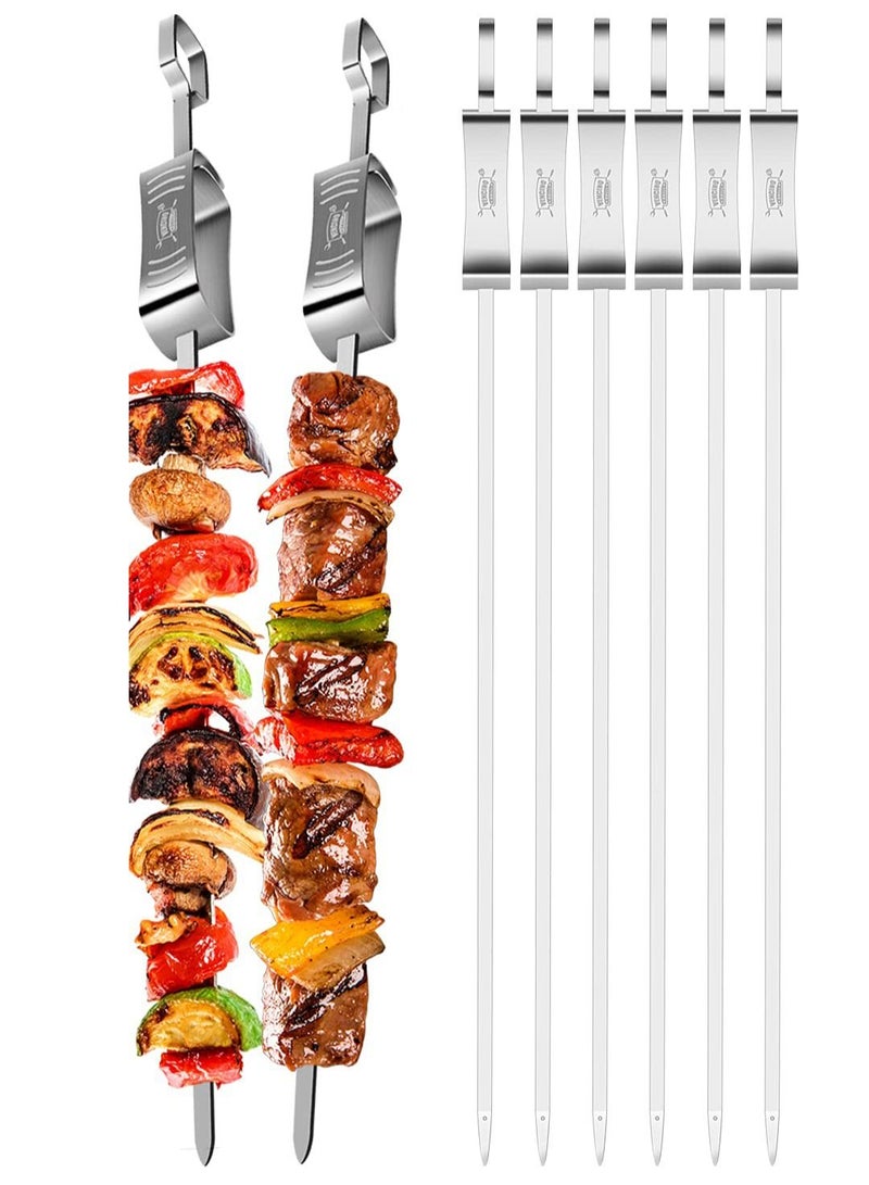 Metal Skewers for Grilling, 6PCS Kabob GrillingFlat Blade BBQ with Slider