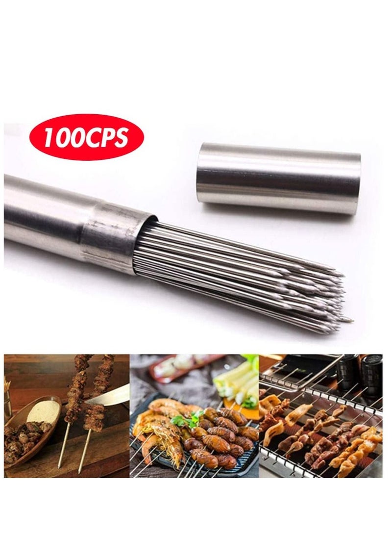 Barbecue Skewers for Grilling Stainless Steel BBQ Needle Sticks Metal Meat Shrimp Chicken Vegetable Outdoor Cooking 100PCS