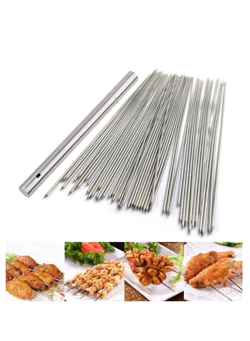 Barbecue Skewers for Grilling Stainless Steel BBQ Needle Sticks Metal Meat Shrimp Chicken Vegetable Outdoor Cooking 100PCS