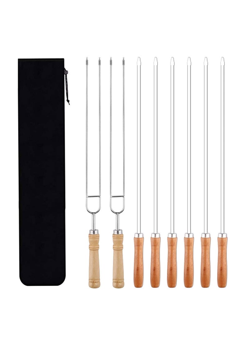 Metal Skewers for grilling Stainless Steel BBQ Sticks with Wooden Handle Kebab Skewer Campfire Roasting Bag Camping Bonfire Fireplace 8 PCS