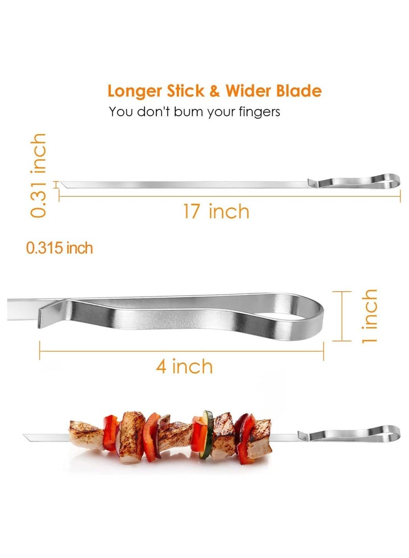 10 Pcs Barbecue Skewers 17 Inch Stainless Steel Flat Metal BBQ Kabob Skewer Reusable Grilling Sticks Set Shish Kebab Needles for Outdoor Camping Outings Cooking Tools