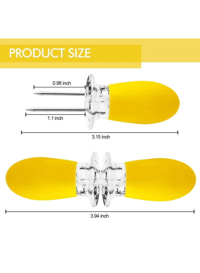 12pcs Corn Cob Skewers Stainless Steel Corn on The Cob Holders Skewers with Silicone Handle BBQ Grill Food Prongs Skewers Forks Party Yellow