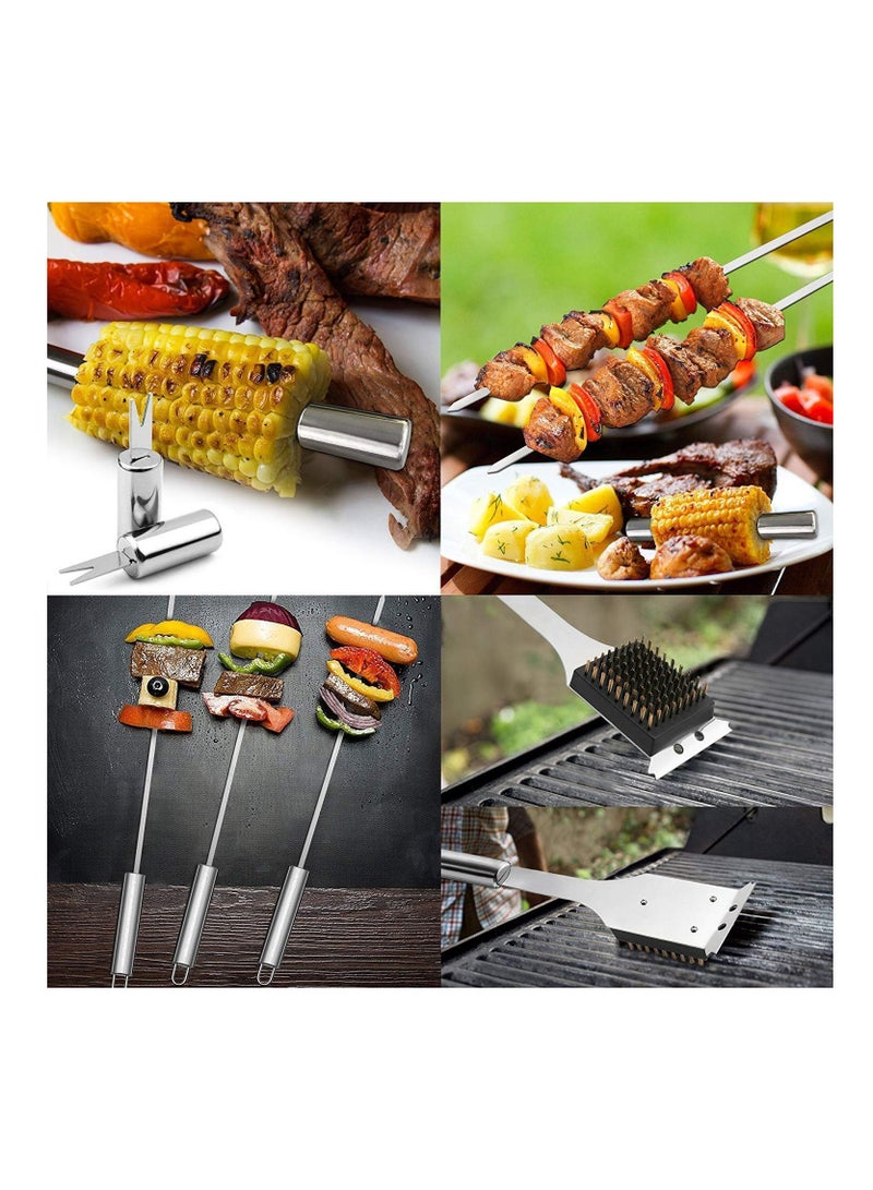 BBQ Portable Stainless Steel Outdoor Indoor Grilling Utensil for Camping with Aluminium Case Set of 19