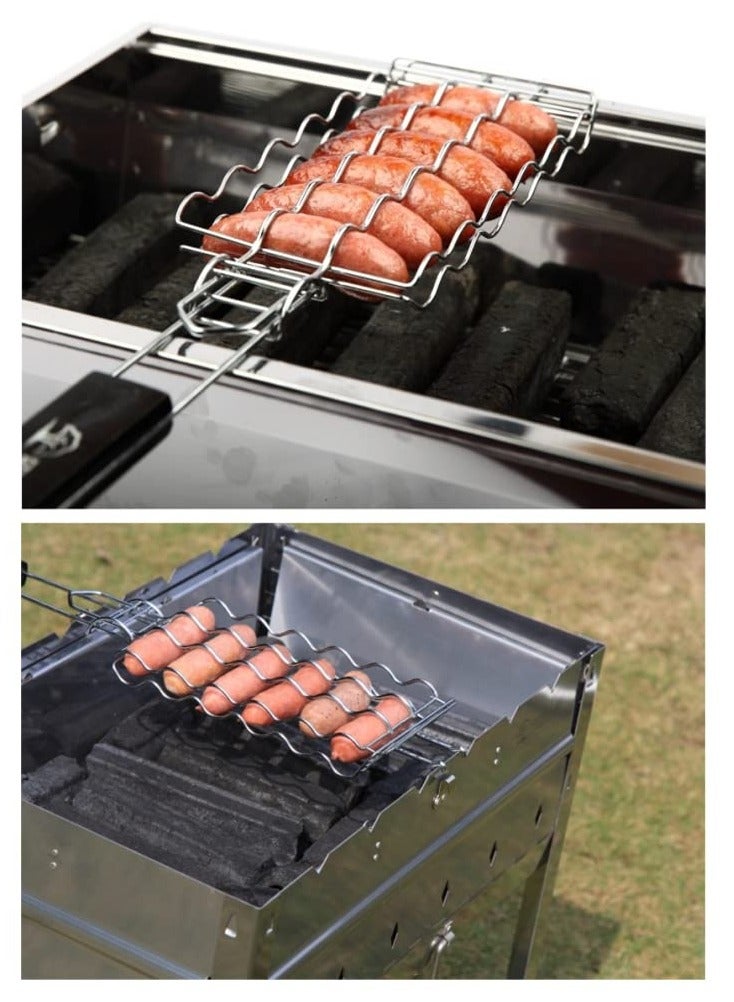 Barbecue Grilling Basket BBQ Hot Dog Griller Rack Premium Quality Metal Rack for 6 Hot Dogs Strong load-bearing capacity Grill Mesh Clip Holder for Picnic Kitchen Tools