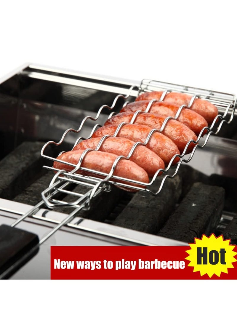 Barbecue Grilling Basket BBQ Hot Dog Griller Rack Premium Quality Metal Rack for 6 Hot Dogs Strong load-bearing capacity Grill Mesh Clip Holder for Picnic Kitchen Tools