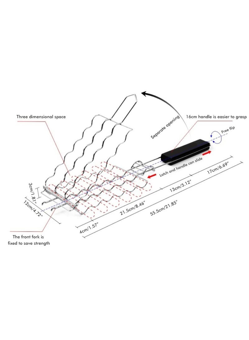 Barbecue Grilling Basket BBQ Hot Dog Griller Rack Premium Quality Metal Rack for 6 Hot Dogs Strong load-bearing capacity Grill Mesh Clip Holder for Picnic Kitchen Tools