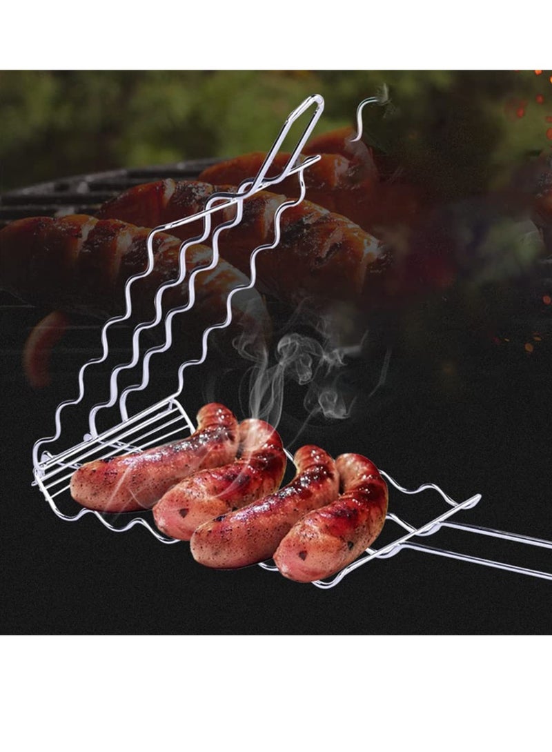 Barbecue Grilling Basket BBQ Hot Dog Griller Rack Premium Quality Metal Rack for 6 Hot Dogs Strong load-bearing capacity Grill Mesh Clip Holder for Picnic Kitchen Tools