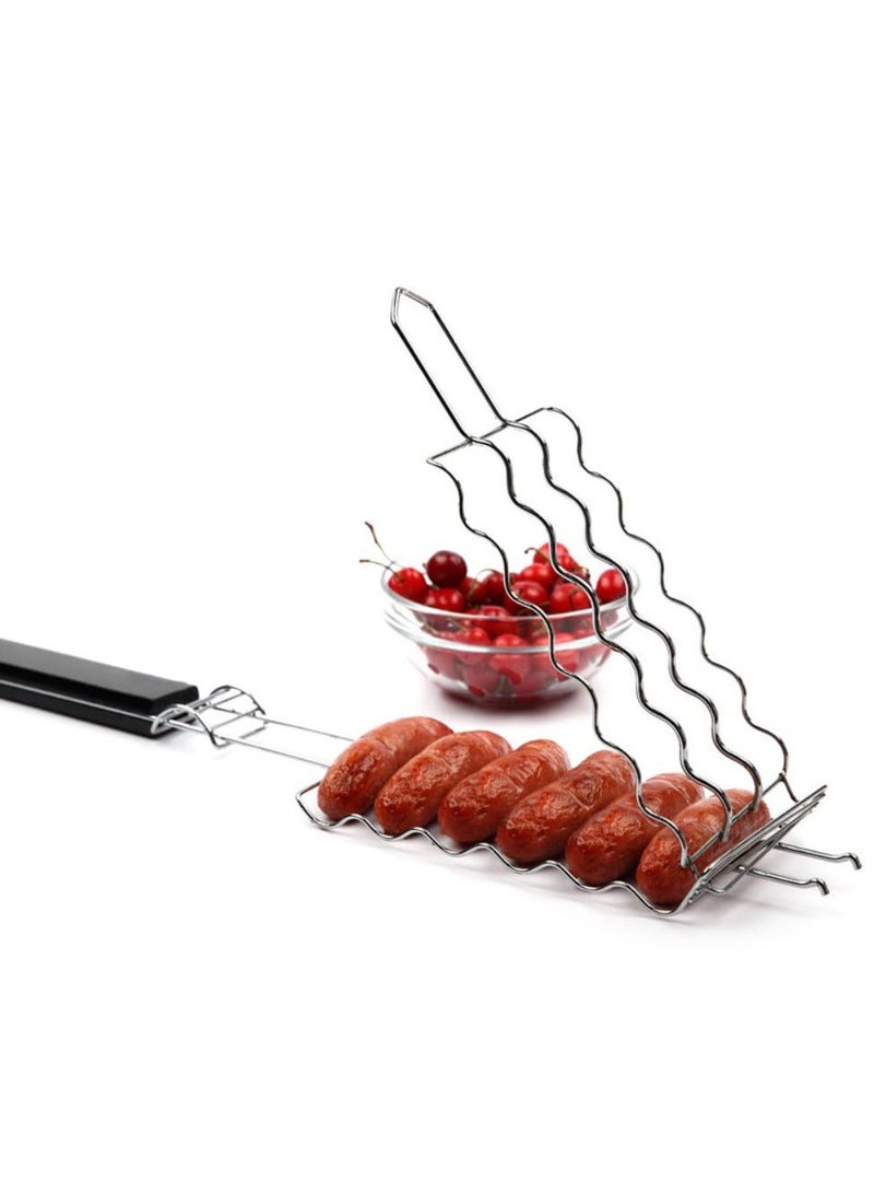 Barbecue Grilling Basket BBQ Hot Dog Griller Rack Premium Quality Metal for 6 Dogs Strong load-bearing capacity Grill Mesh Clip Holder Picnic Kitchen Tools