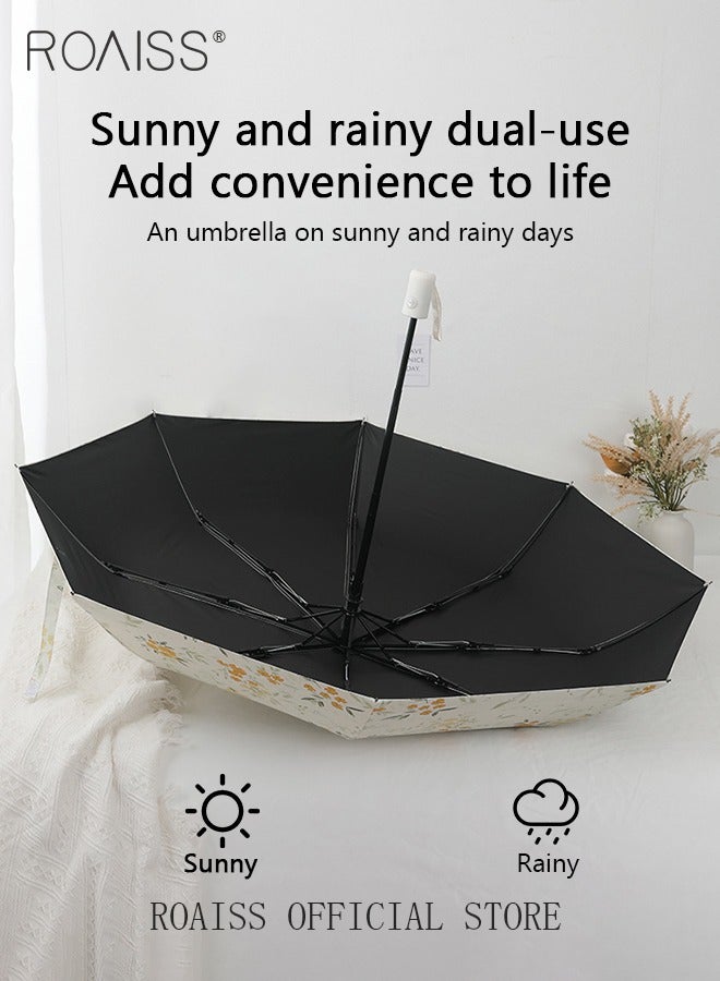 Full Automatic Umbrella Unisex Rain and Shine Dual Use 8 Rib Reinforced Thickened Portable Arc Umbrella for UV Protection Rain Resistant and Windproof Parasol with Cute Flowers Print