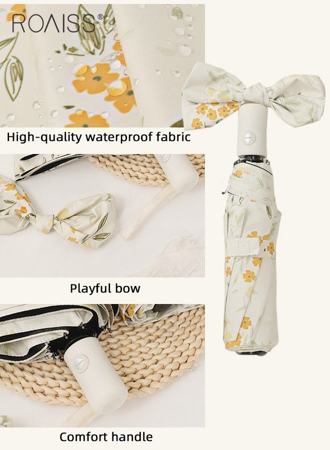 Full Automatic Umbrella Unisex Rain and Shine Dual Use 8 Rib Reinforced Thickened Portable Arc Umbrella for UV Protection Rain Resistant and Windproof Parasol with Cute Flowers Print