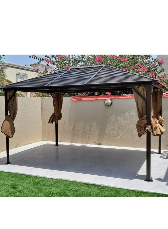 Swin 3mx4meters Durable Aluminum Outdoor Pergole Gazebo for Parks and Public Spaces Brown