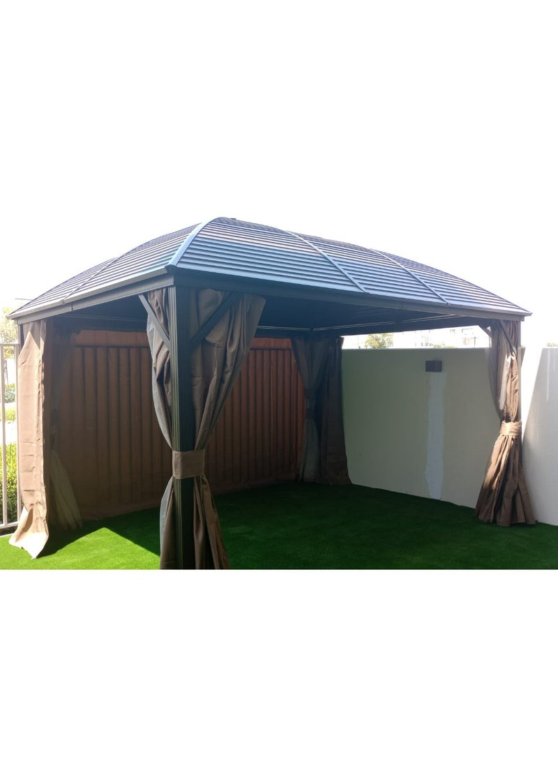 Swin 3x4 Meters Single Roof Aluminum Dome Pergola Gazebo for Family Gathering Brown