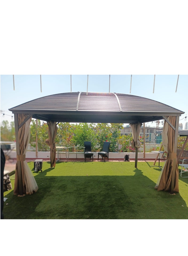 Swin 3x4 Meters Single Roof Aluminum Dome Pergola Gazebo for Family Gathering Brown